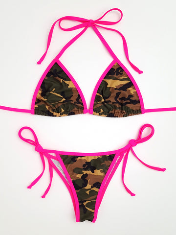 Camouflage with Pink Micro Scrunch Bikini
