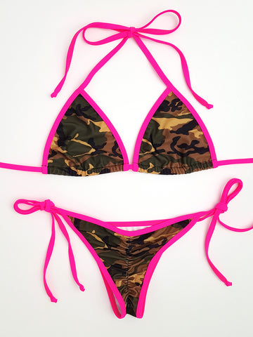 Camouflage with Pink Micro Scrunch Bikini
