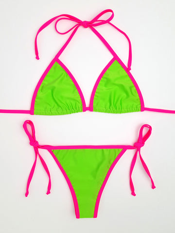 Neon Green with Pink Cheeky Bikini