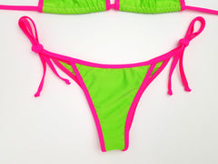 Neon Green with Pink Micro Scrunch Bikini
