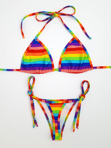 Rainbow Stripes Thong Bikini